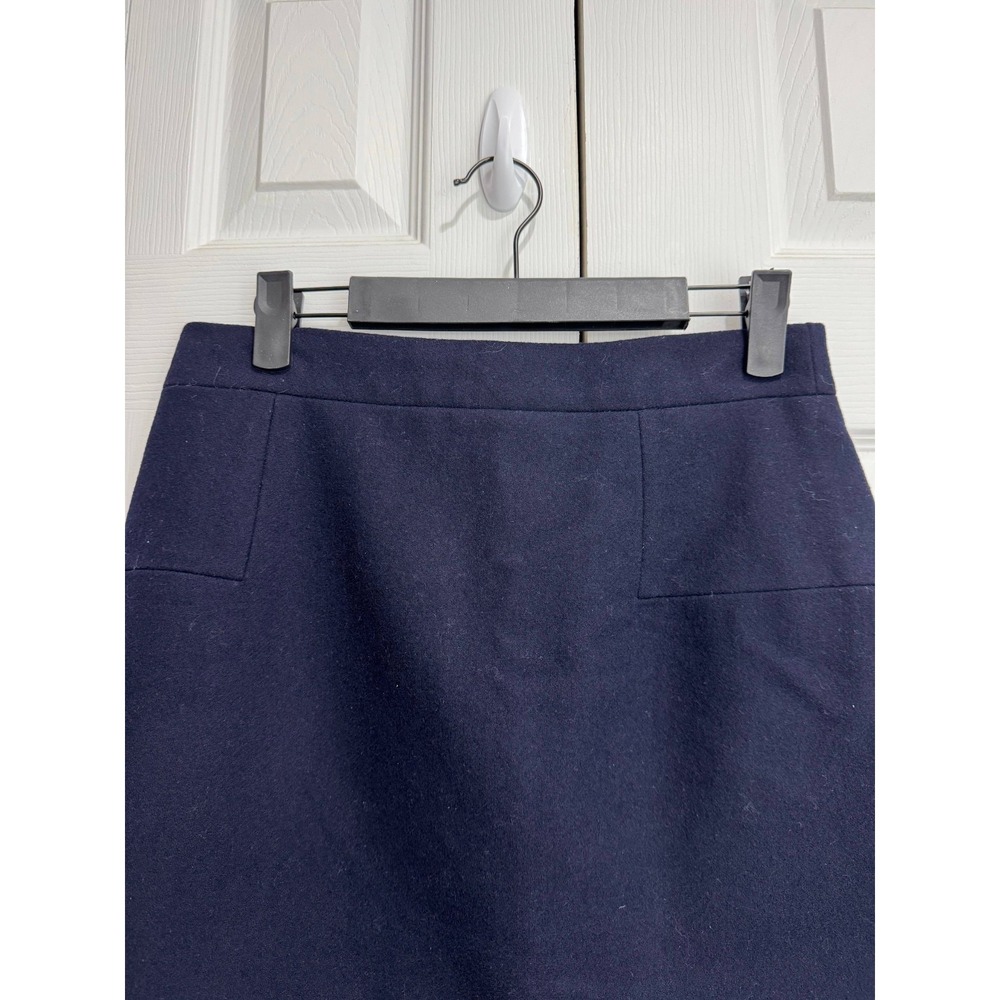 J.Crew Double Serge Wool Mini Skirt Women's 4 Deep Navy Pull-On Back Zip Classic - Picture 2 of 9
